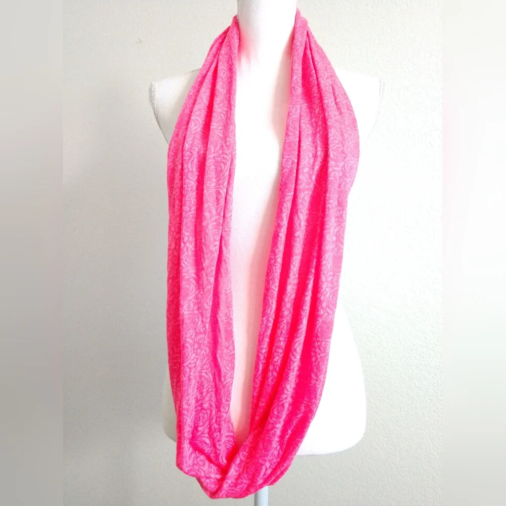 Hot Pink Infinity Scarf with Subtle Floral Print Circle Loop